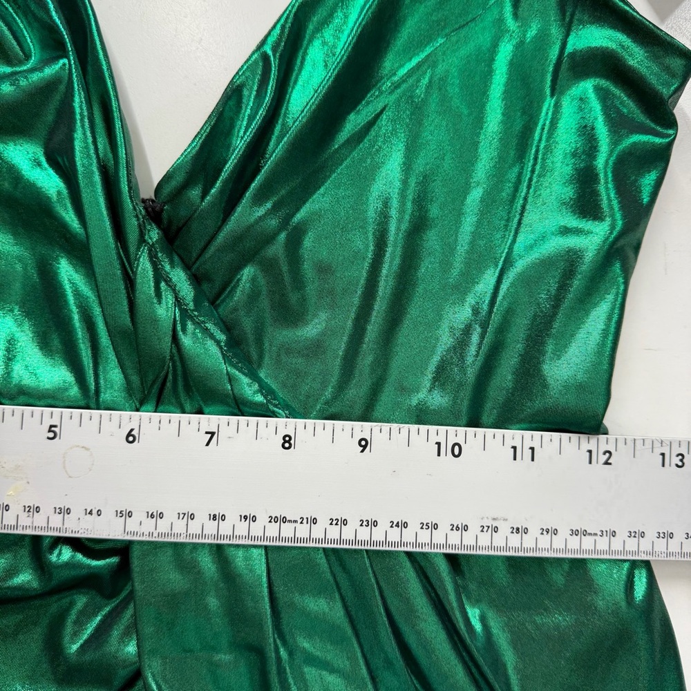HOURS Emerald Metallic Draped Ruched Mini Dress XS Cocktail Holiday NYE Revolve - Picture 7 of 8